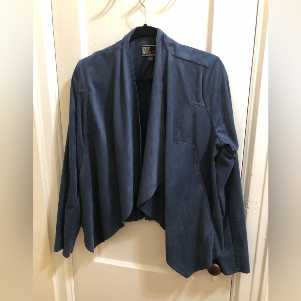 Blue faux suede cropped jacket